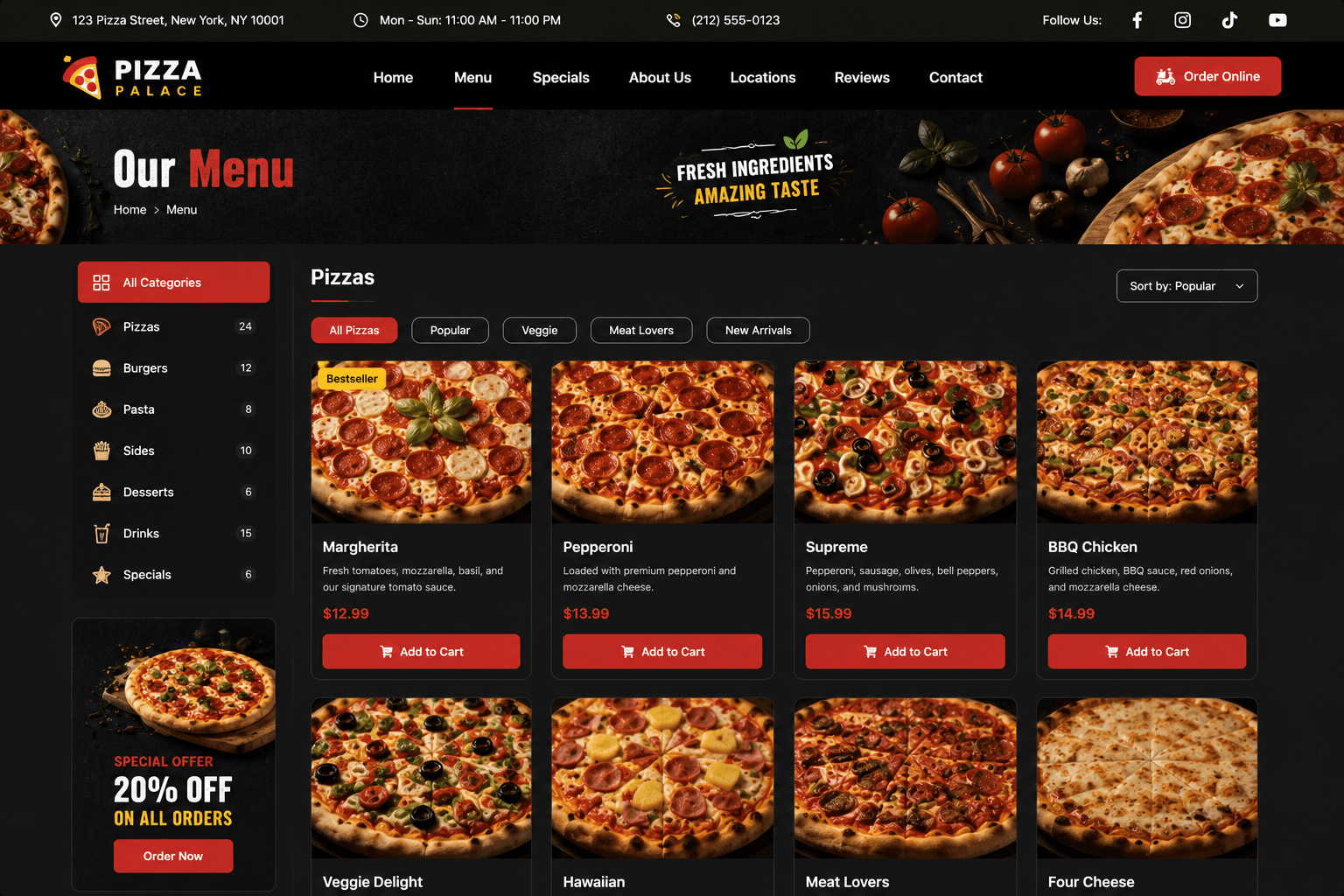 Pizza Palace website