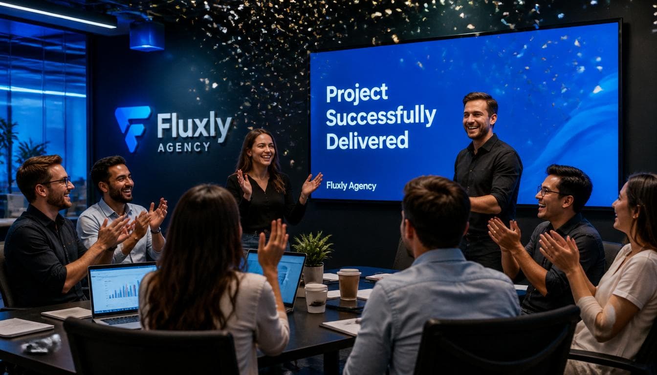 The Fluxly Agency team celebrating a launch